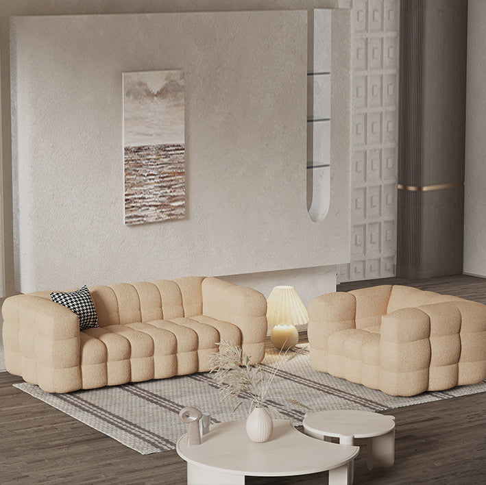 Scandinavian Sofa Beige Living Room Tuxedo Arm Standard Tufted Settee