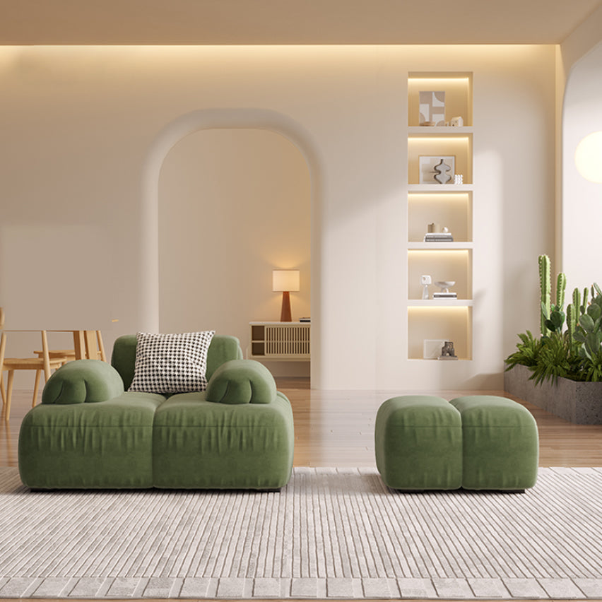 Scandinavian Seating Faux Leather Green Tufted Recessed Arm Living Room