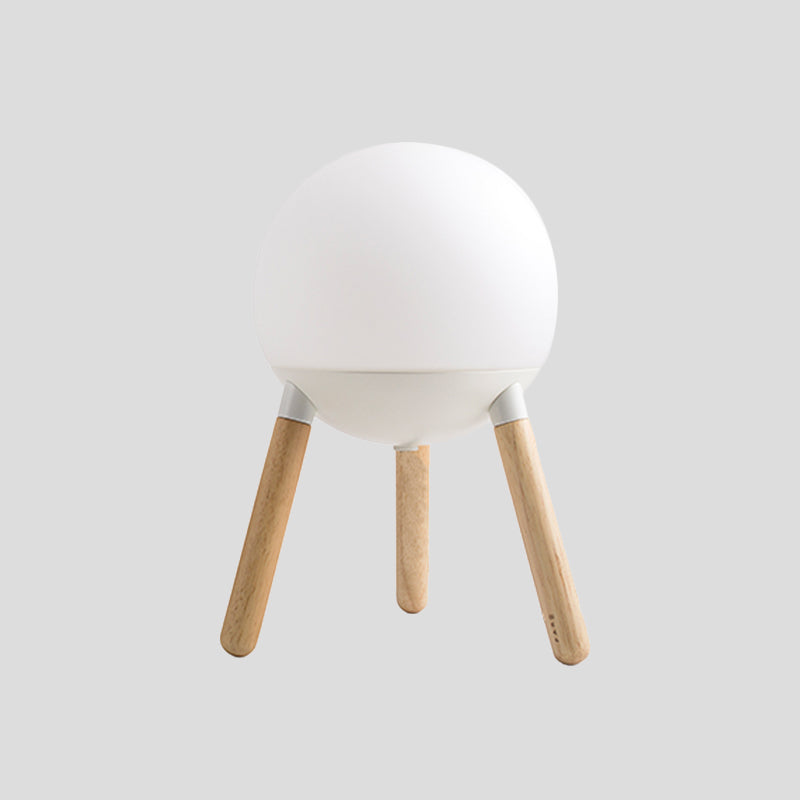 Lampada da tavolo moderna in vetro color crema, lampada da scrivania piccola moderna a 1 luce bianca con base in legno a treppiede