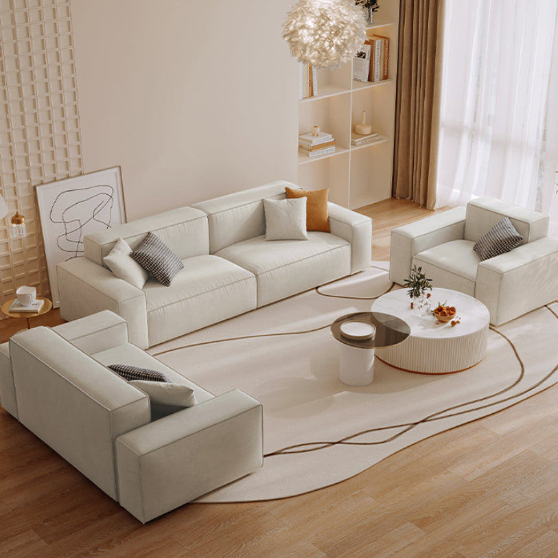 Contemporary Sofa Genuine Leather Living Room Square Arm Cushions White