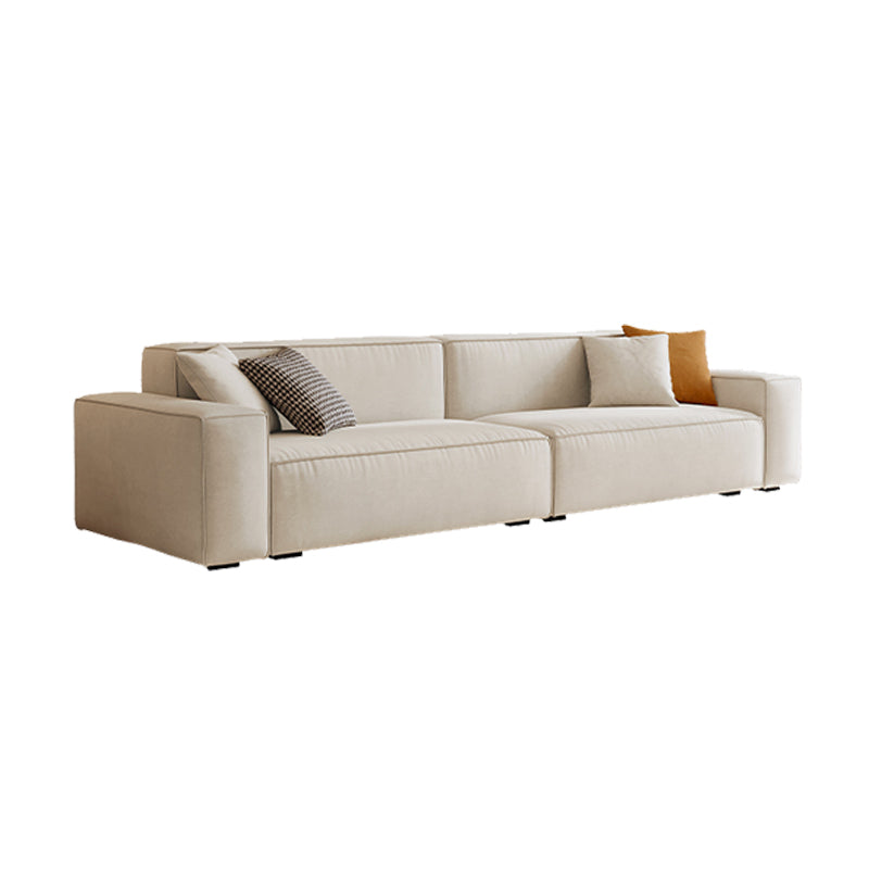 Contemporary Sofa Genuine Leather Living Room Square Arm Cushions White