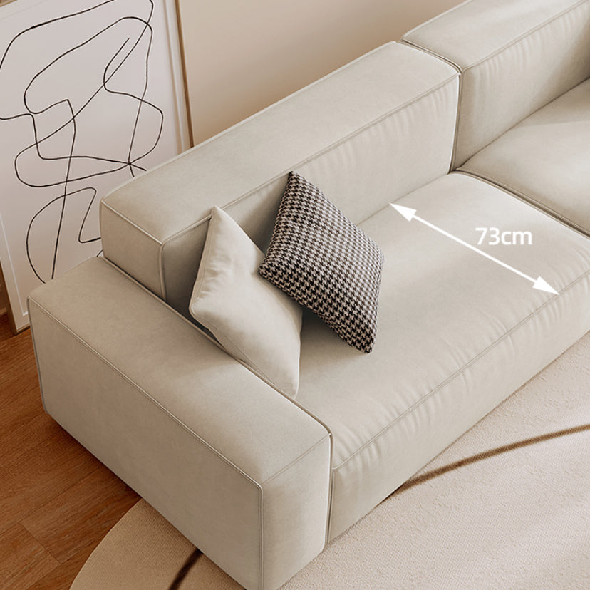 Contemporary Sofa Genuine Leather Living Room Square Arm Cushions White