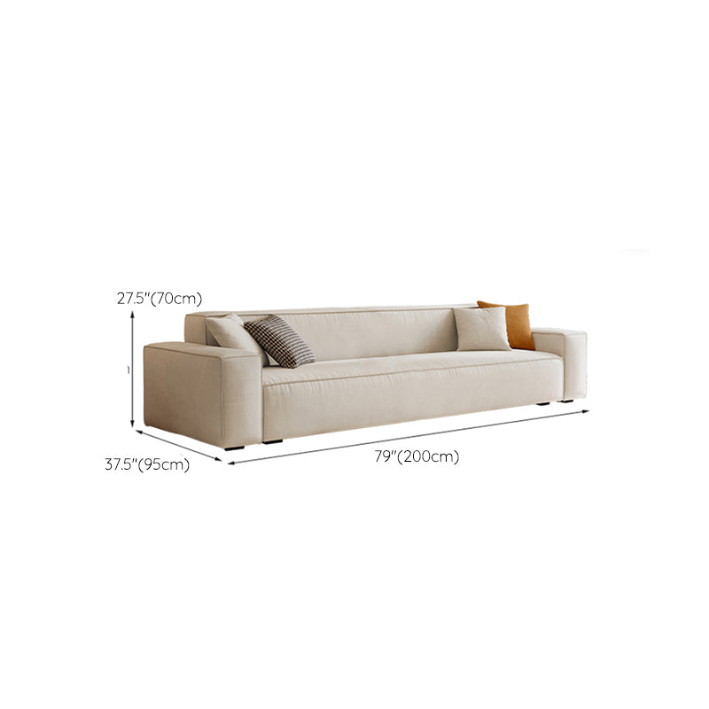 Contemporary Sofa Genuine Leather Living Room Square Arm Cushions White