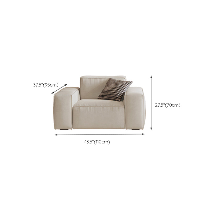 Contemporary Sofa Genuine Leather Living Room Square Arm Cushions White