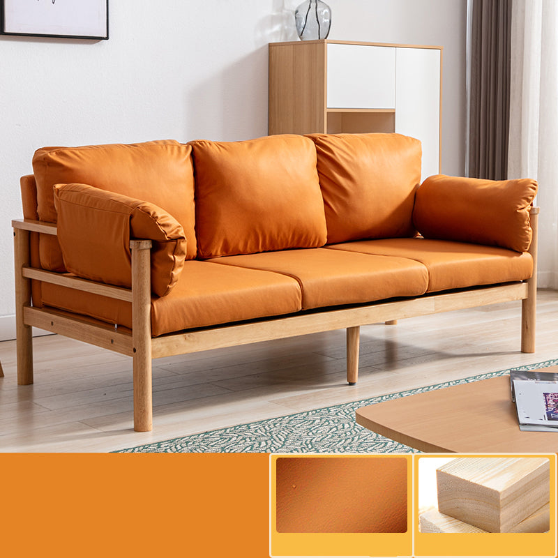 Contemporary Square Arm Sofa 33.46" High Faux Leather/Linen Sofa