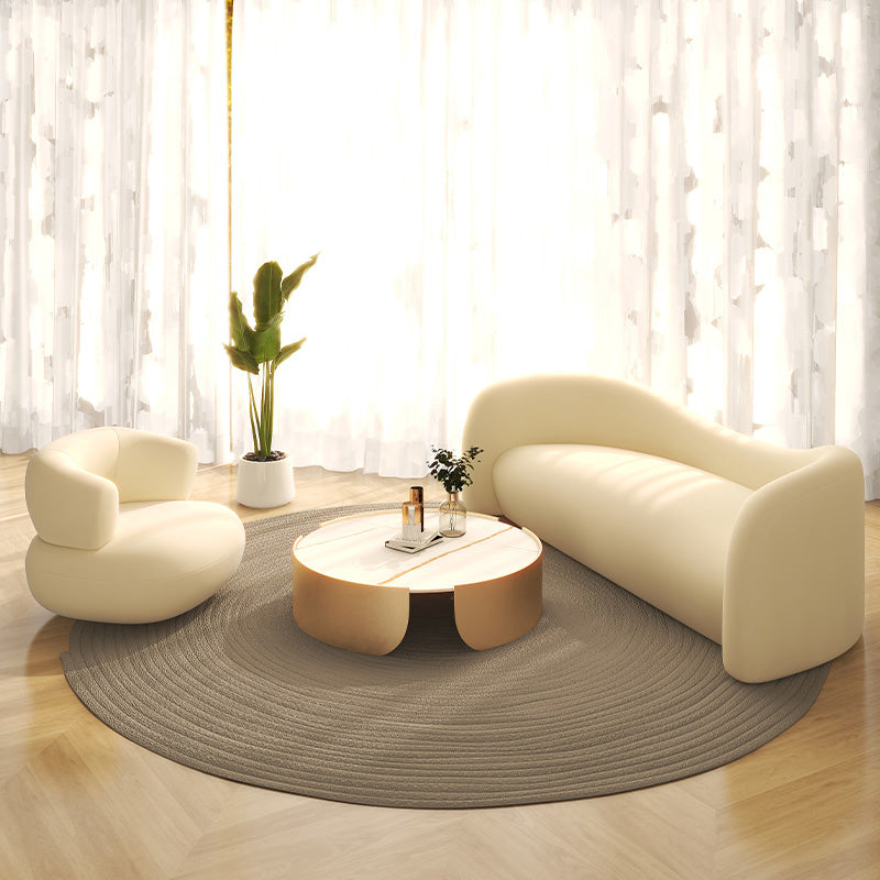Scandinavian Settee Fabric Living Room Tuxedo Arm Curved White Seating