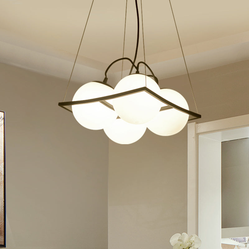 Globe Multi Light Pendant Moderniste Grosted Verre 3/4 Lumières Black Frame Plafond Plateau