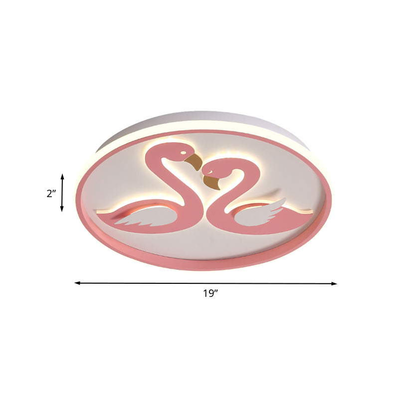 Modern Romantic Lover Swan Flushmount Acrylic Bedroom LED Flush Mount Ceiling Light in Pink