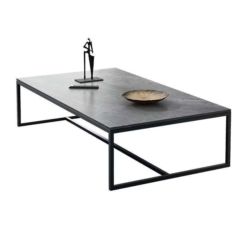 Rectangular Wooden Top Coffee Table Steel Trestle Base Cocktail Table