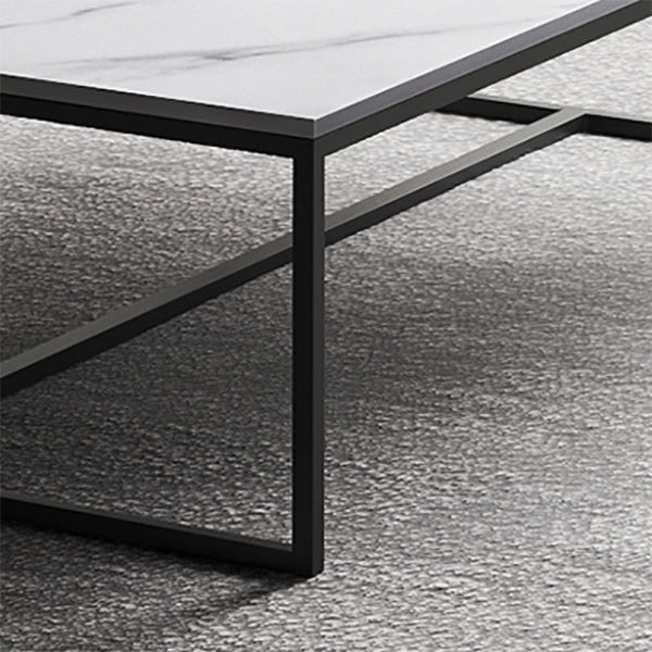 Rectangular Wooden Top Coffee Table Steel Trestle Base Cocktail Table