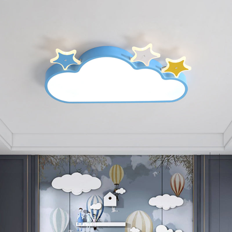 Cloud-with-Star Iron Flushmount Lighting Cartoon Pink/Blue LED Ceiling Flush Light for Children Room
