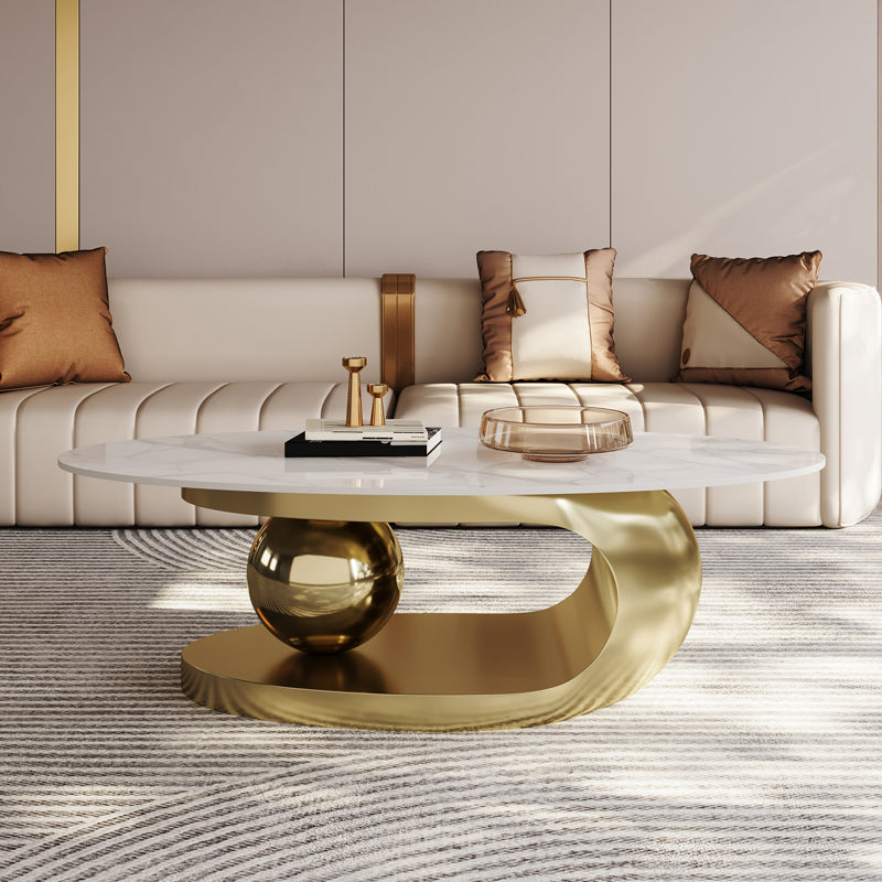 Metal Abstract Base Cocktail Table Glam Slate Top Coffee Table