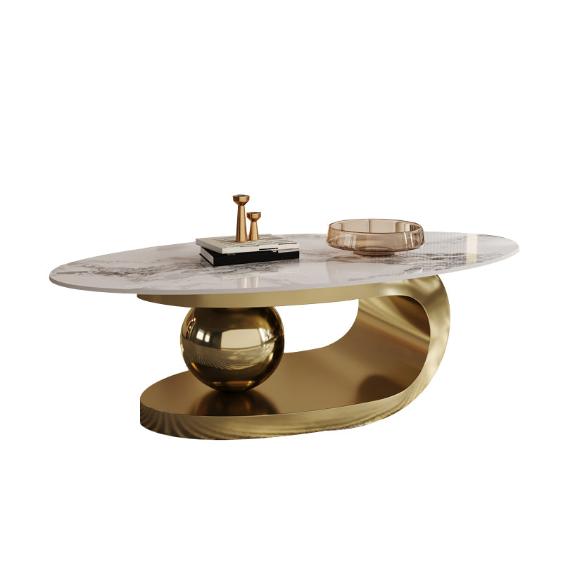 Metal Abstract Base Cocktail Table Glam Slate Top Coffee Table