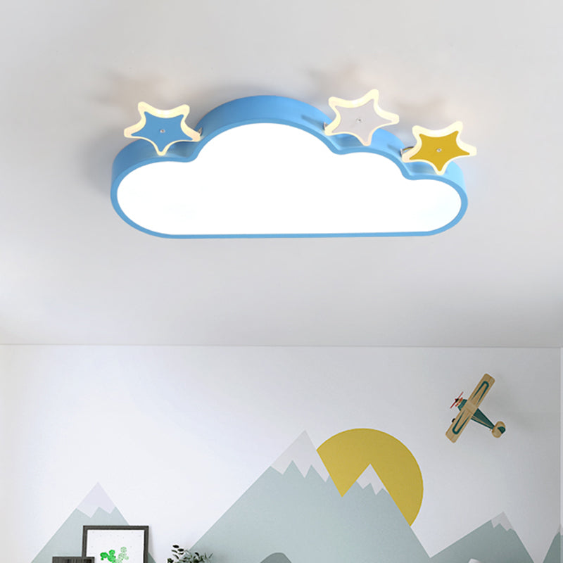 Cloud-with-Star Iron Flushmount Lighting Cartoon Pink/Blue LED Ceiling Flush Light for Children Room