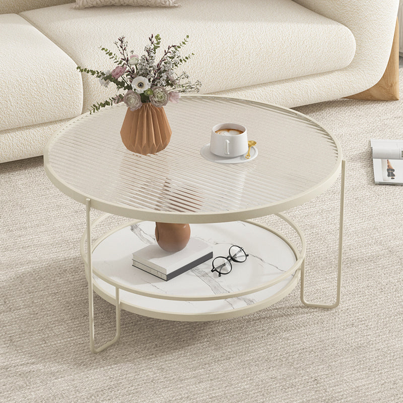 3 Legs Round Cocktail Table Glass Top Coffee Table with Shelf