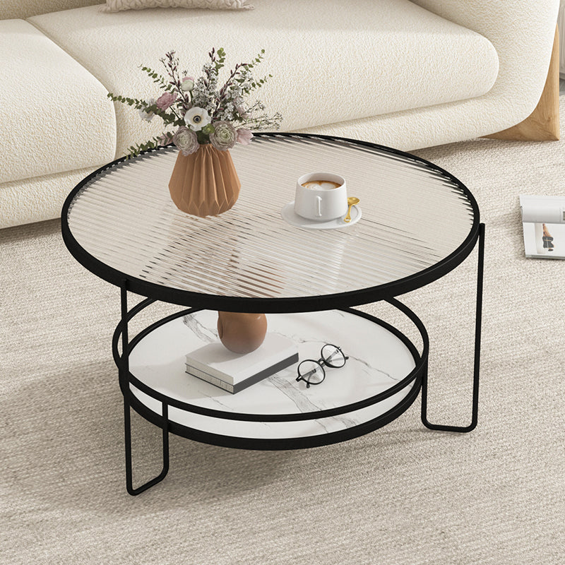 3 Legs Round Cocktail Table Glass Top Coffee Table with Shelf