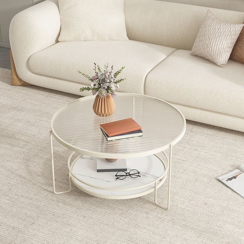 3 Legs Round Cocktail Table Glass Top Coffee Table with Shelf
