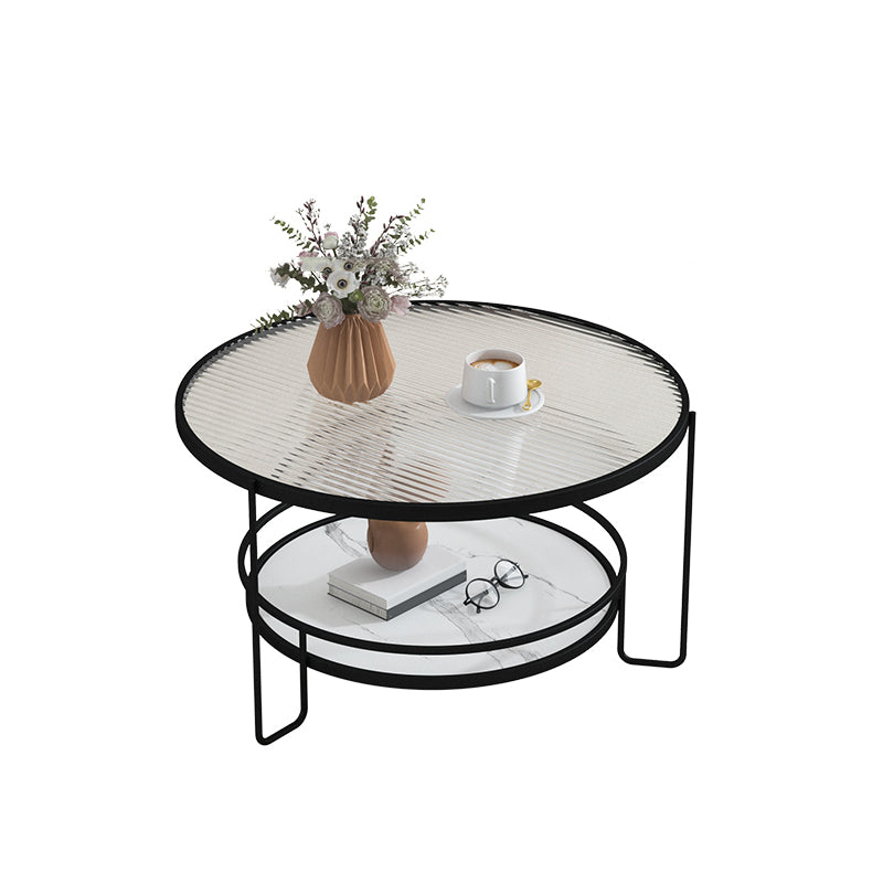3 Legs Round Cocktail Table Glass Top Coffee Table with Shelf