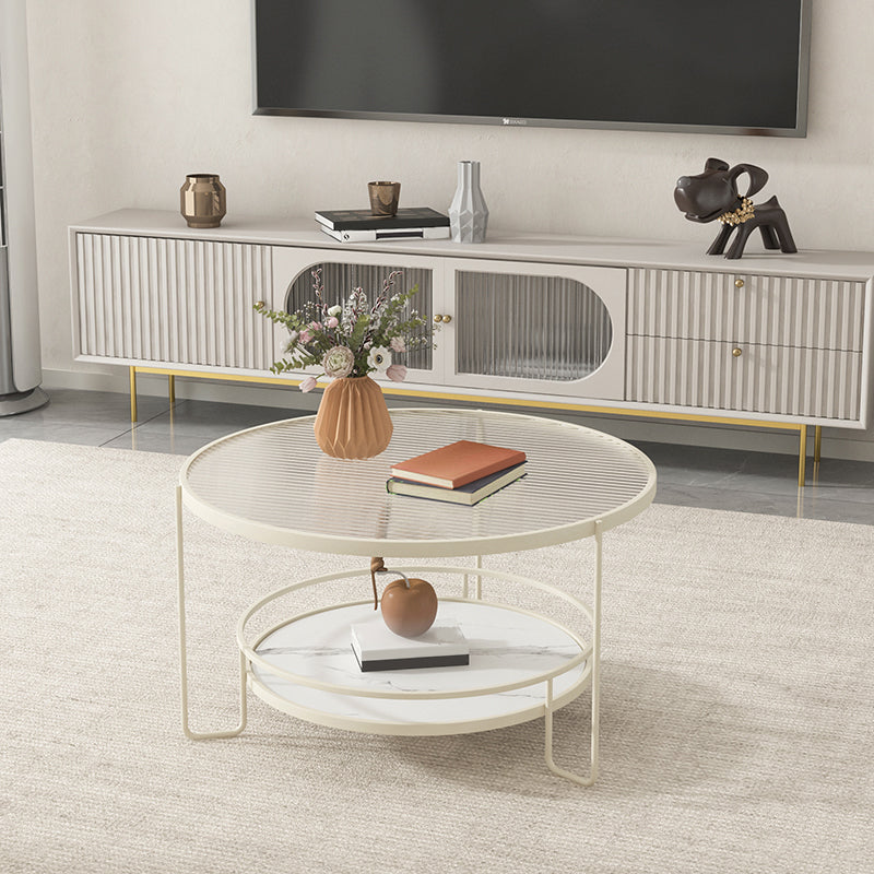 3 Legs Round Cocktail Table Glass Top Coffee Table with Shelf