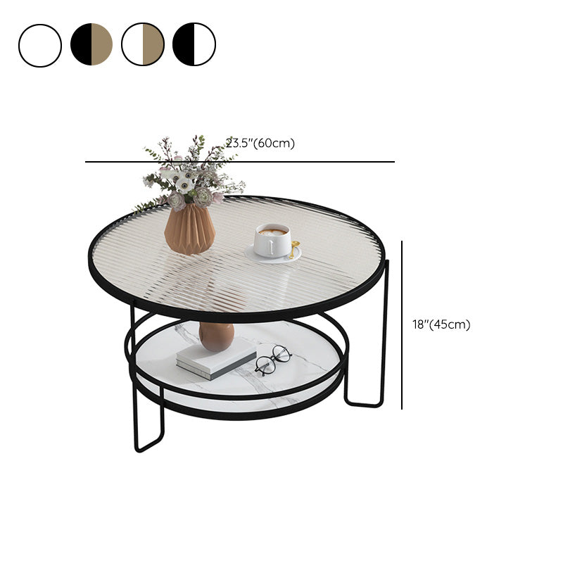 3 Legs Round Cocktail Table Glass Top Coffee Table with Shelf
