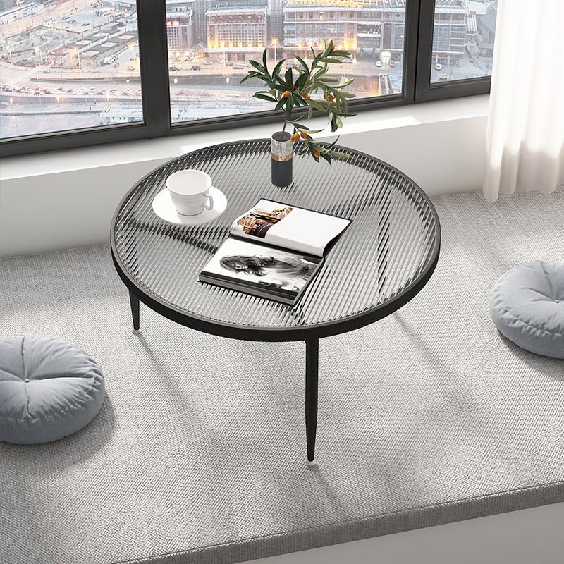 Iron 3 Legs Rectangle Cocktail Table Round Glass Top Coffee Table