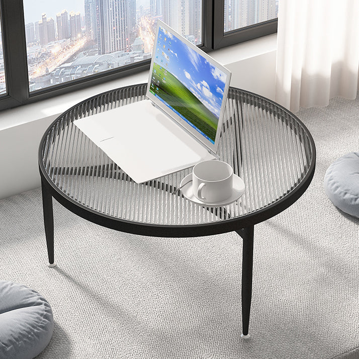 Iron 3 Legs Rectangle Cocktail Table Round Glass Top Coffee Table
