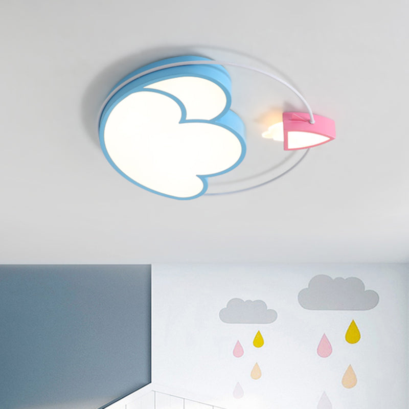 Blue Space Rocket Launching Flush Light Cartoon Acrylic Integrated LED Ceiling Mounted Light Fixture