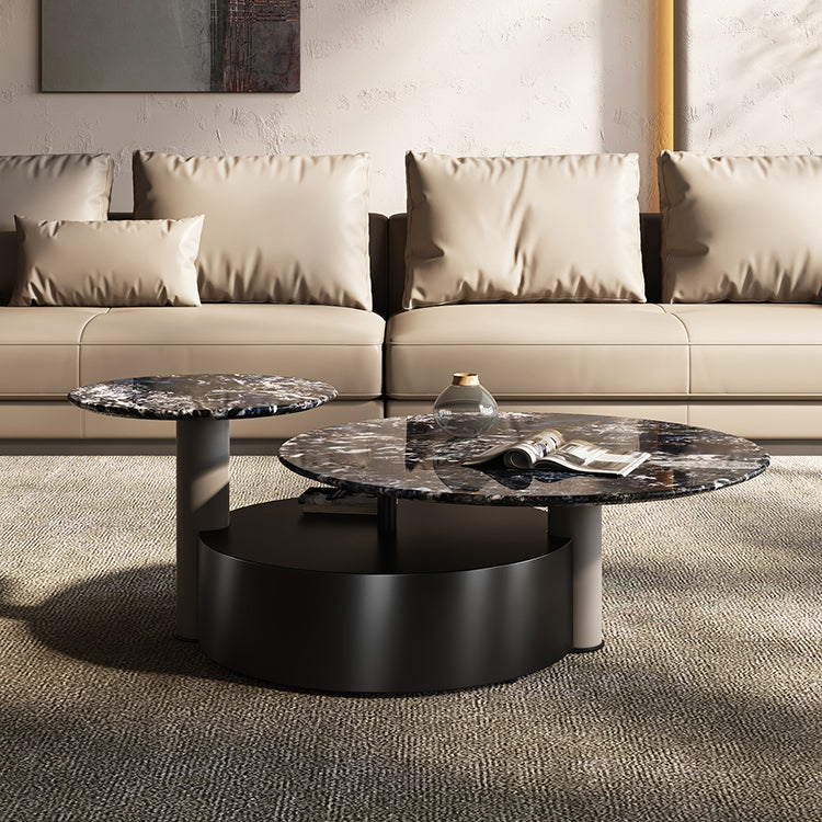 Minimalistic Slate Coffee Table Round Bunching Coffee Table Sets for Living Room