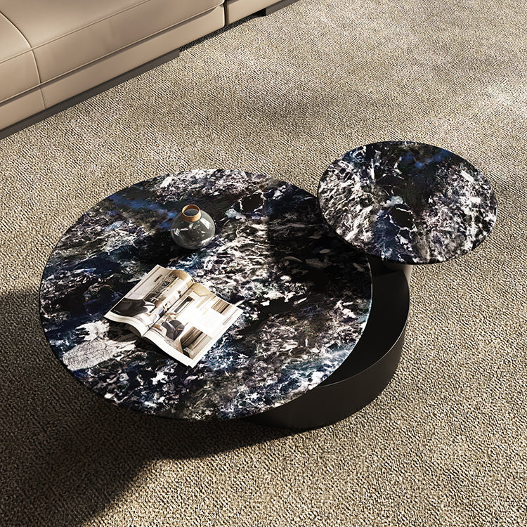Minimalistic Slate Coffee Table Round Bunching Coffee Table Sets for Living Room