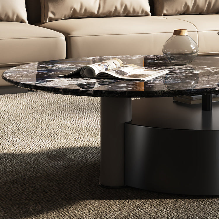 Minimalistic Slate Coffee Table Round Bunching Coffee Table Sets for Living Room