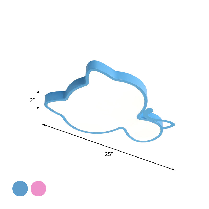 Cat Kindergarten Ceiling Light Acrylic Kids Style LED Flush Mount Lighting Fixture in Pink/Blue