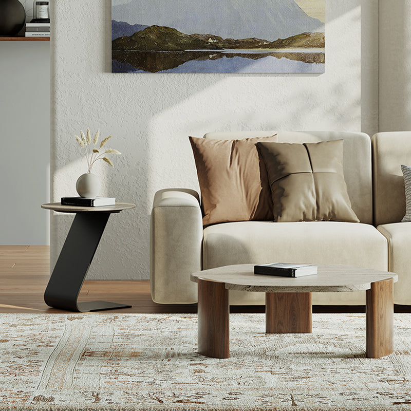 Minimalist Slate Coffee Table Round Bunching Coffee Table Sets for Living Room