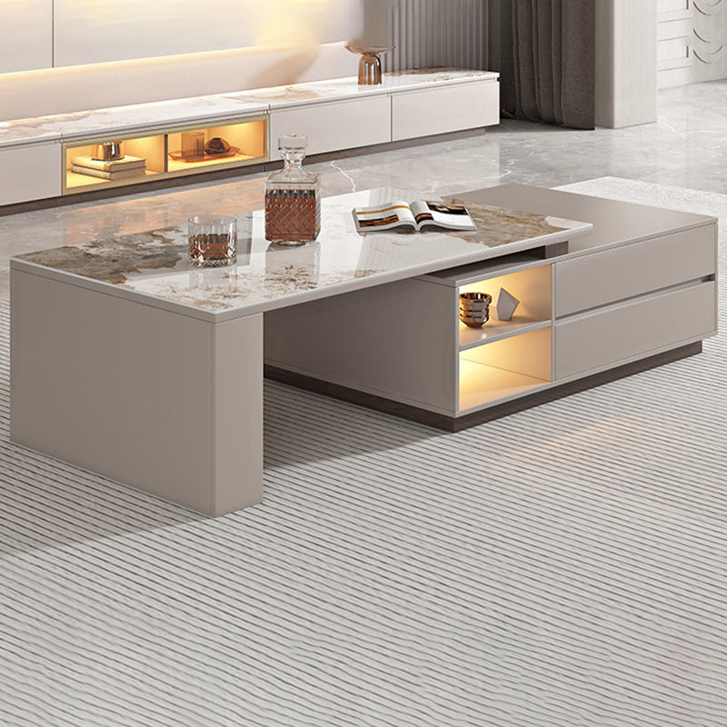 Rectangle Cocktail Table Stone Glam 1 Coffee Table with Storage