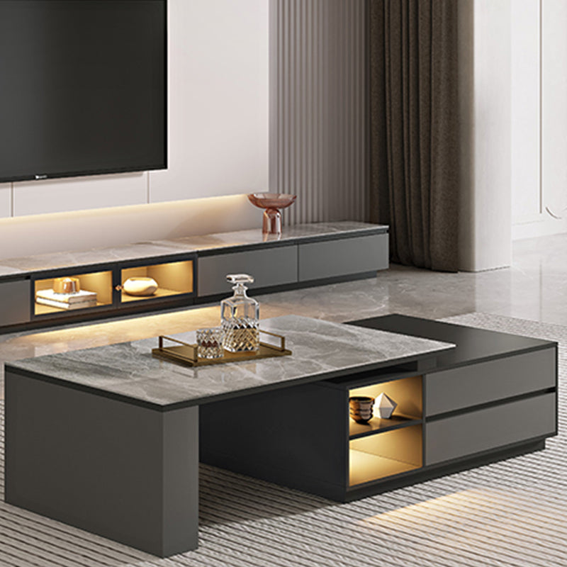 Rectangle Cocktail Table Stone Glam 1 Coffee Table with Storage