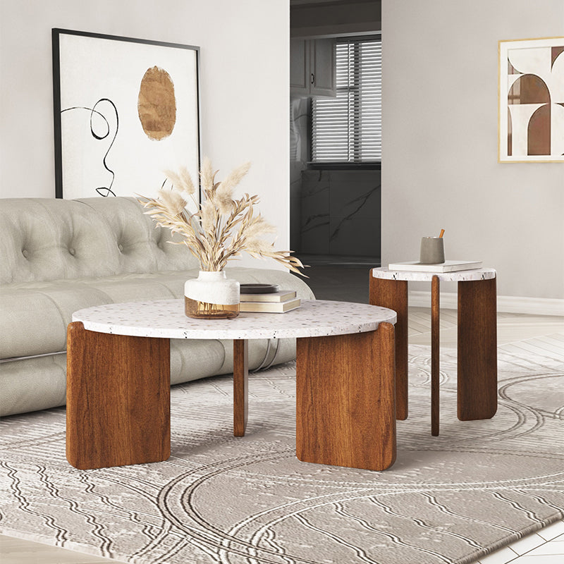 Stone Coffee Cocktail Table Modern 3 Legs Coffee or End Table