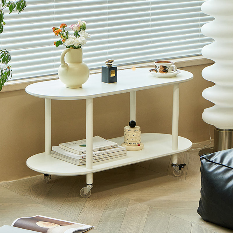 Wood Oval End Table with 4 Legs Base Storage Living Room Corner Table