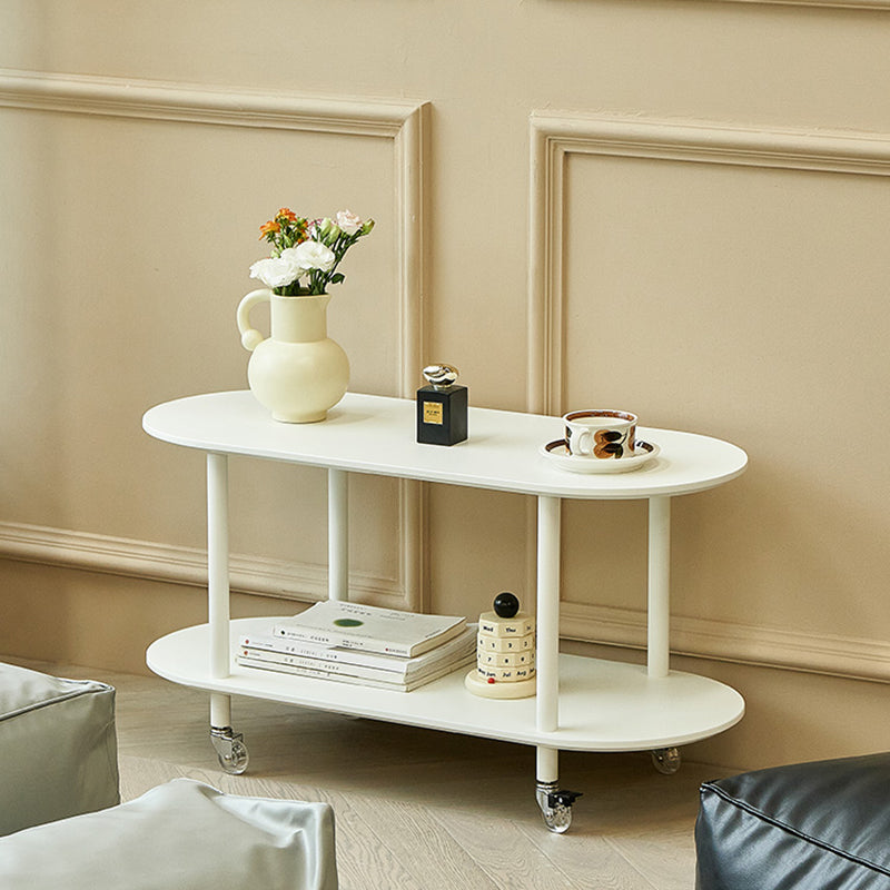 Wood Oval End Table with 4 Legs Base Storage Living Room Corner Table