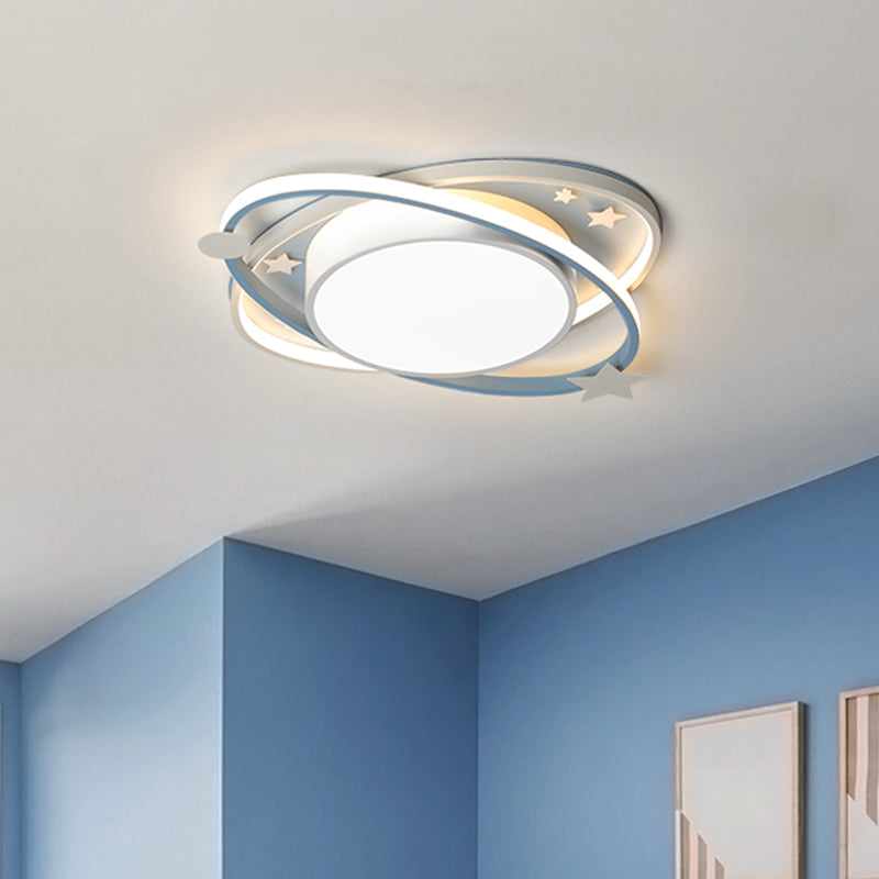 Orbit Planet Acrílico LED Flushmount Niños Azul Plafón de Techo para Guardería
