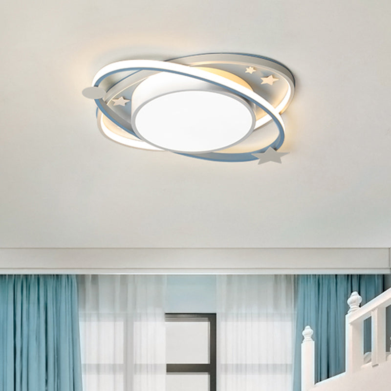 Orbit Planet Acrílico LED Flushmount Niños Azul Plafón de Techo para Guardería