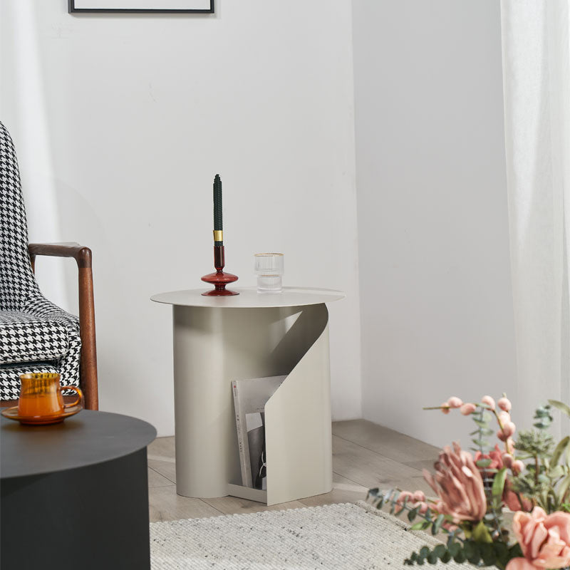 Contemporary Accent Side Table Iron Abstract with Storage Living Room Round