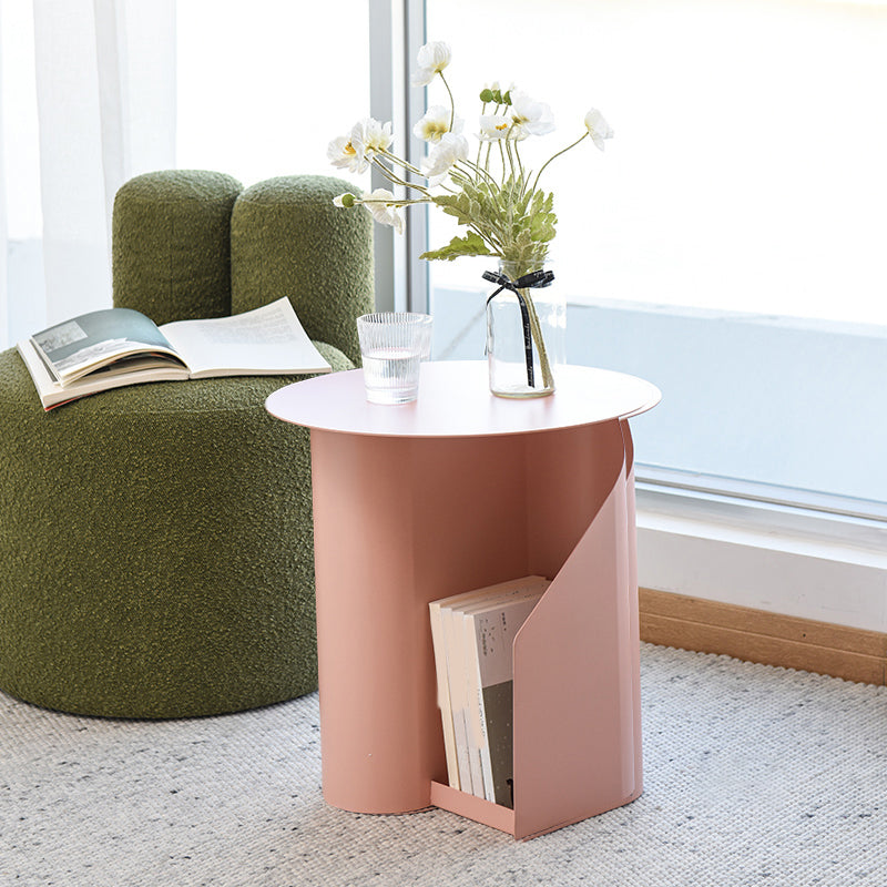 Contemporary Accent Side Table Iron Abstract with Storage Living Room Round