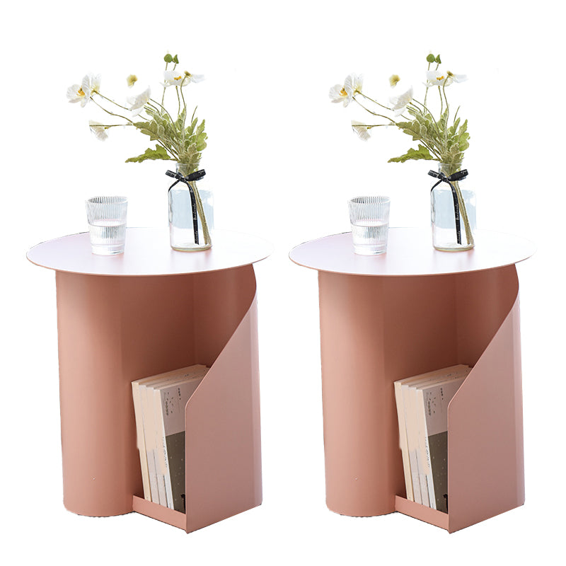 Contemporary Accent Side Table Iron Abstract with Storage Living Room Round