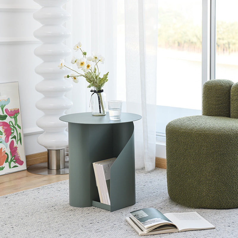 Contemporary Accent Side Table Iron Abstract with Storage Living Room Round