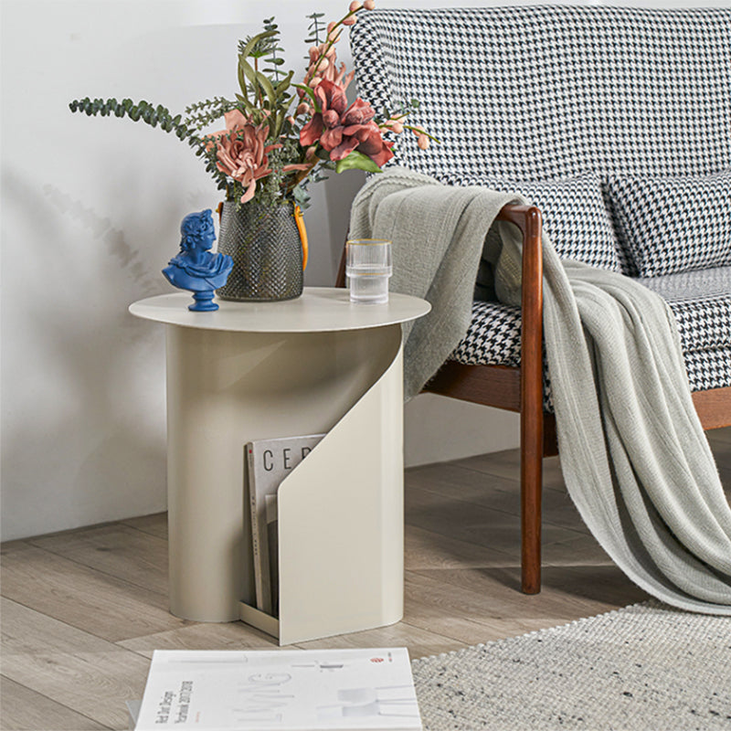 Contemporary Accent Side Table Iron Abstract with Storage Living Room Round