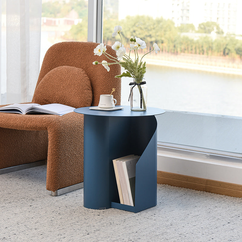 Contemporary Accent Side Table Iron Abstract with Storage Living Room Round