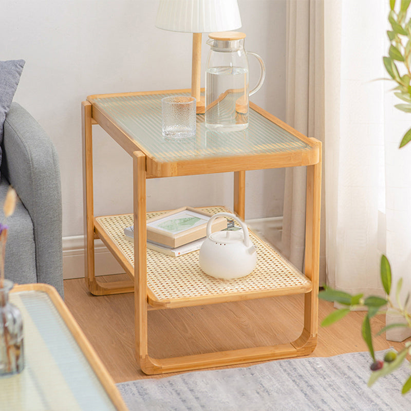 Minimalism Tropical Coffee Table Glass 4 Legs Storage Rectangular Coffee Cocktail Table