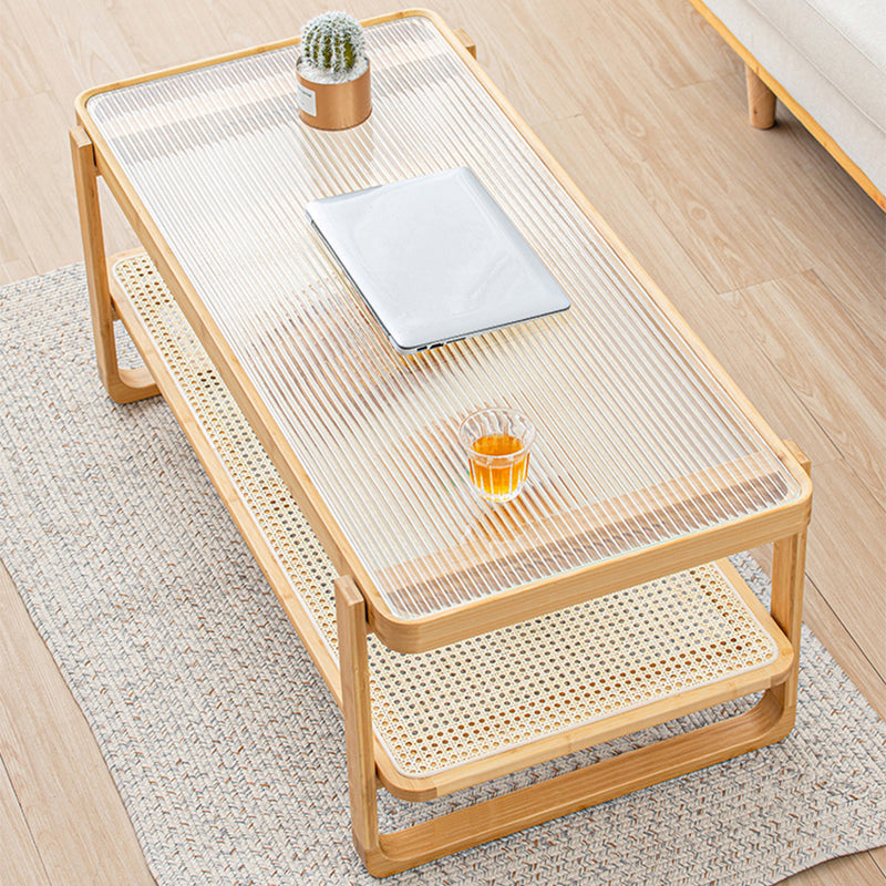 Minimalism Tropical Coffee Table Glass 4 Legs Storage Rectangular Coffee Cocktail Table