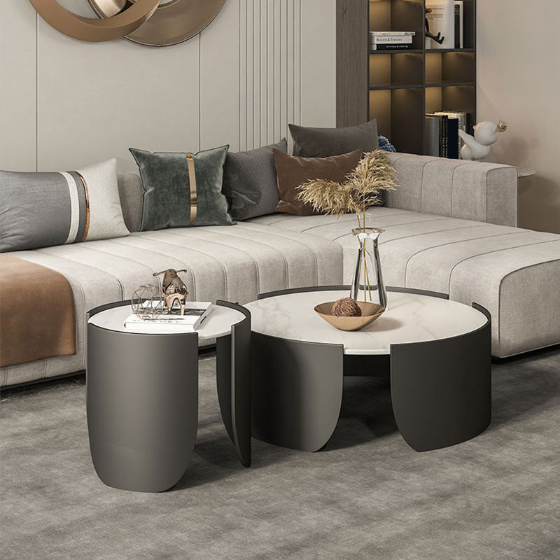 Slate Top Coffee Cocktail Table Tray Top Round Abstract Coffee or End Table