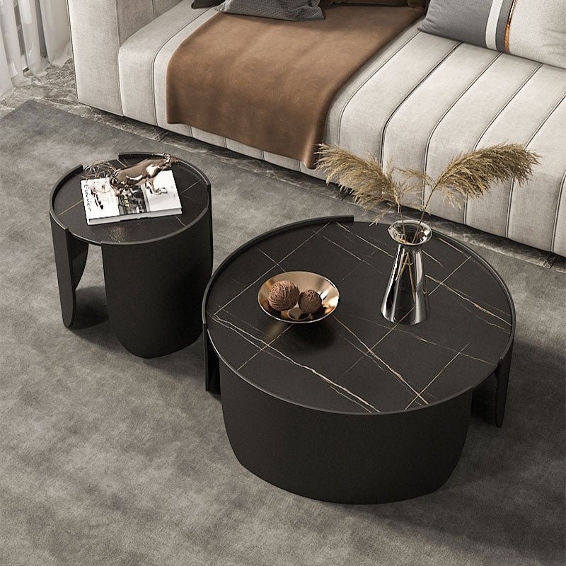 Slate Top Coffee Cocktail Table Tray Top Round Abstract Coffee or End Table