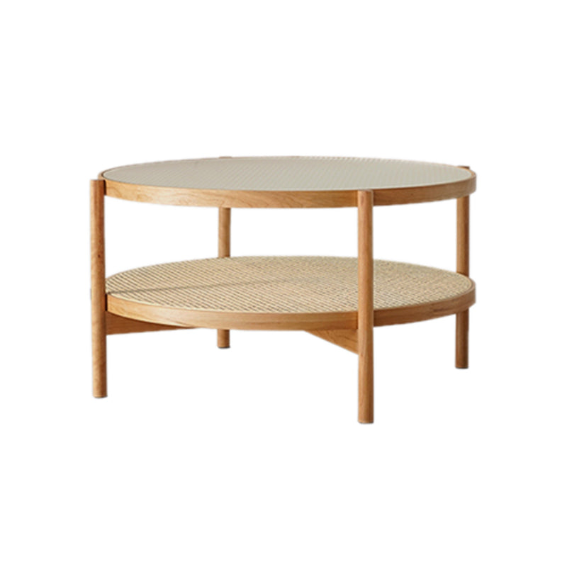 Tropical Cocktail Table Storage Round Glass Coffee Cocktail Table